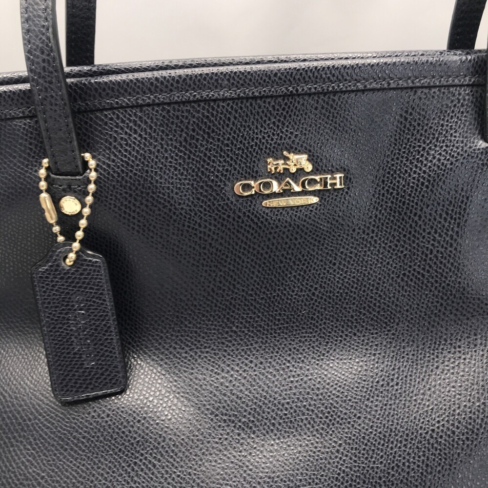 Coach New York Horse & Carriage Pebbled Leather Tote Blue Zipper Great Condition - Picture 9 of 13